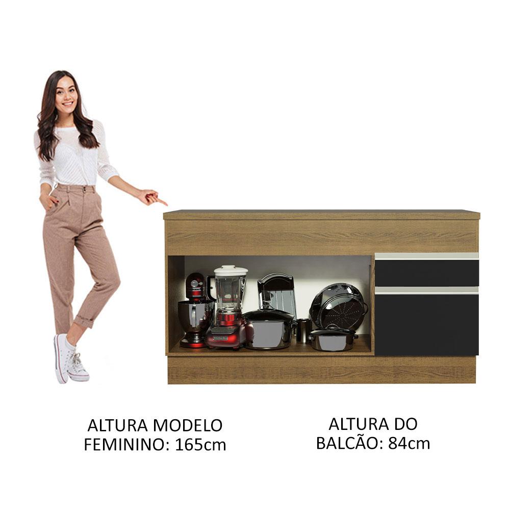 Balcão de Pia Armário de Cozinha 150 cm 2 Portas e 2 Gavetas (Com Tampo) Rustic/Preto Glamy Madesa