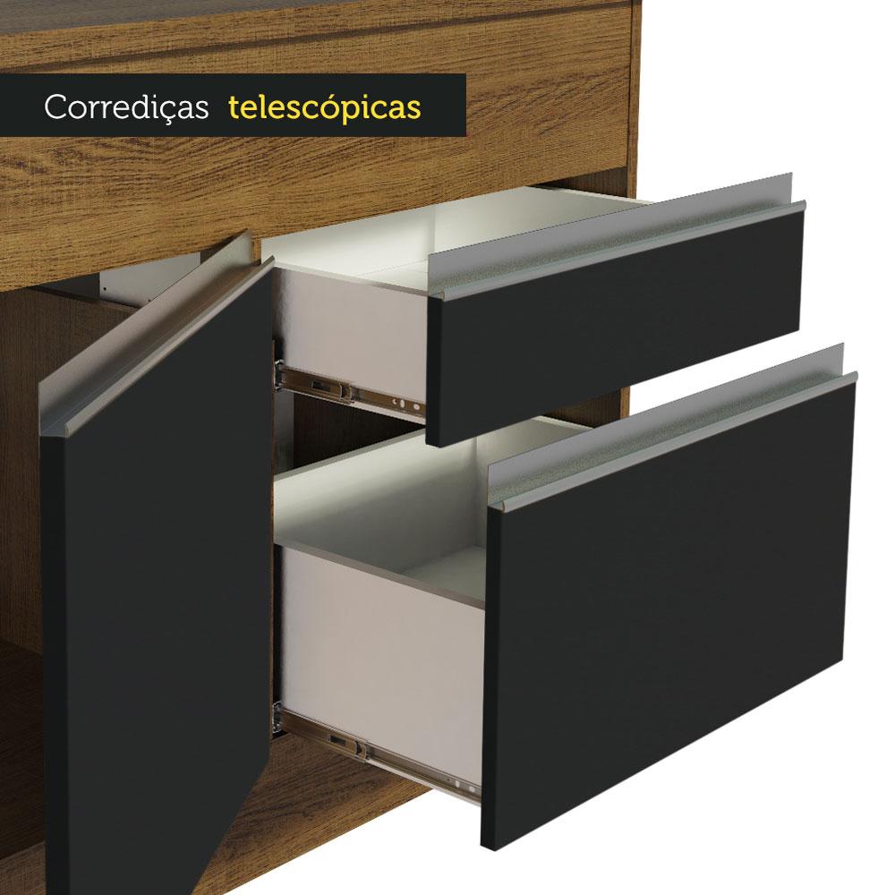 Balcão de Pia Armário de Cozinha 150 cm 2 Portas e 2 Gavetas (Com Tampo) Rustic/Preto Glamy Madesa