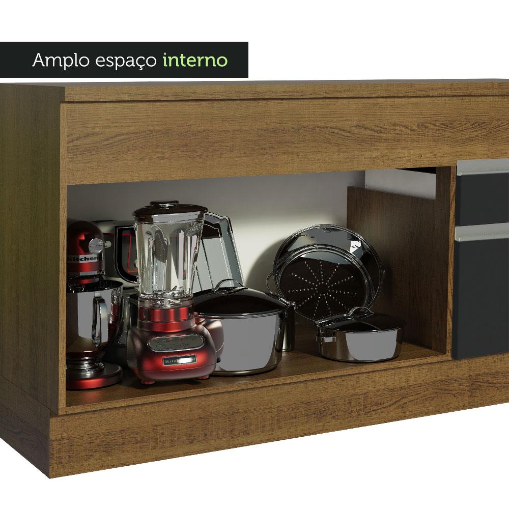 Balcão de Pia Armário de Cozinha 150 cm 2 Portas e 2 Gavetas (Com Tampo) Rustic/Preto Glamy Madesa