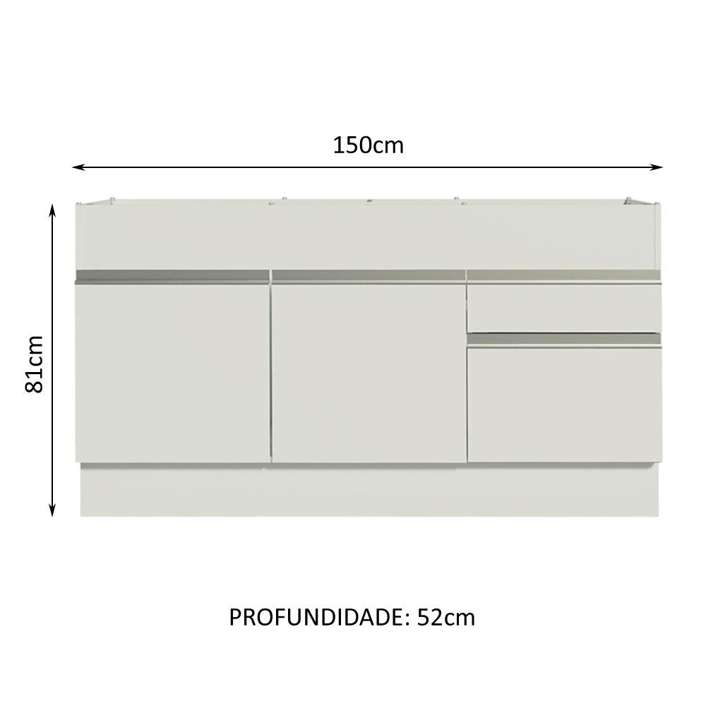 Balcão de Pia Armário de Cozinha 150 cm 2 Portas e 2 Gavetas (Sem Tampo e Pia) Branco Glamy Madesa