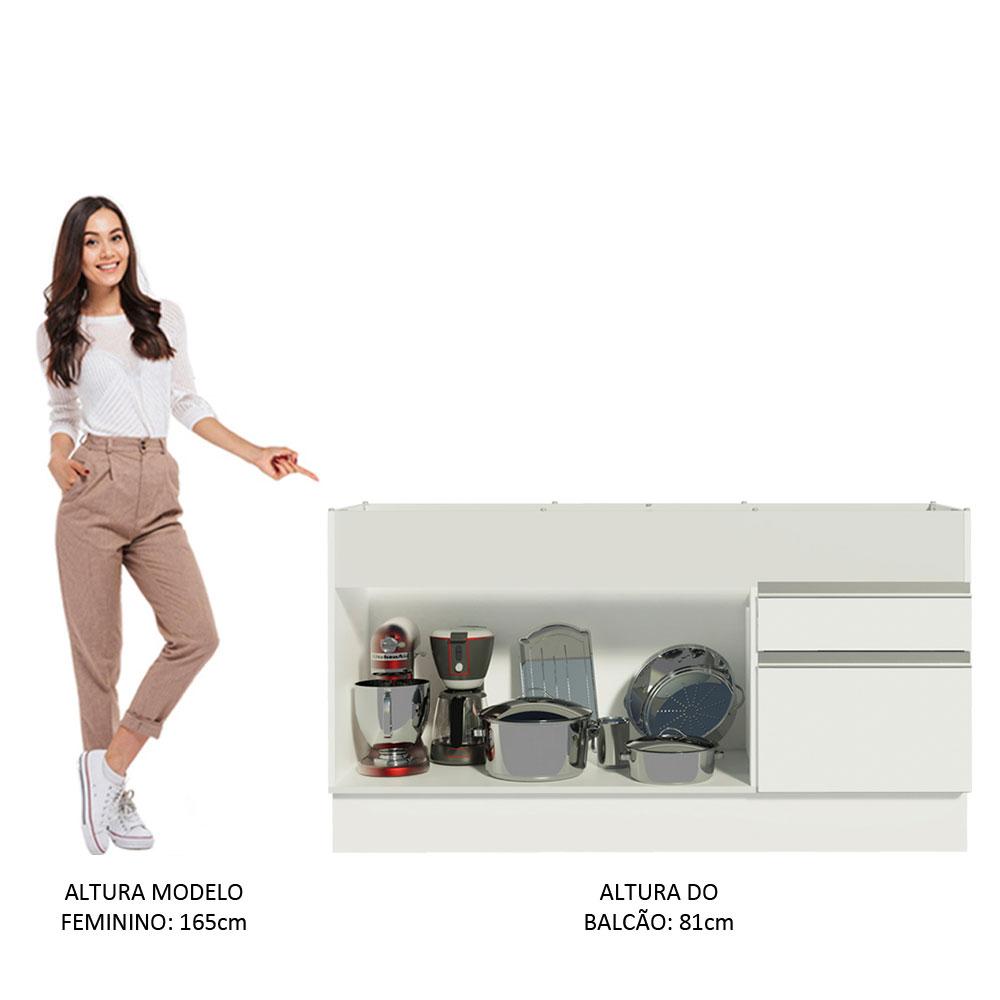 Balcão de Pia Armário de Cozinha 150 cm 2 Portas e 2 Gavetas (Sem Tampo e Pia) Branco Glamy Madesa