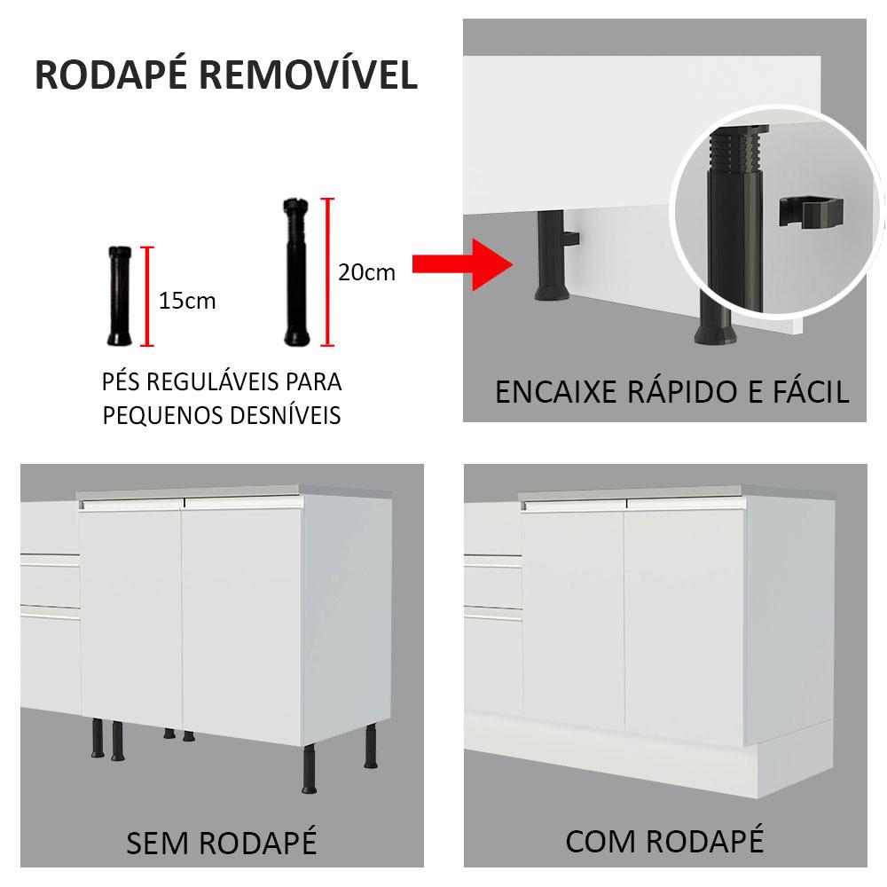 Balcão de Pia Armário de Cozinha 150 cm 2 Portas e 2 Gavetas (Sem Tampo e Pia) Branco Glamy Madesa