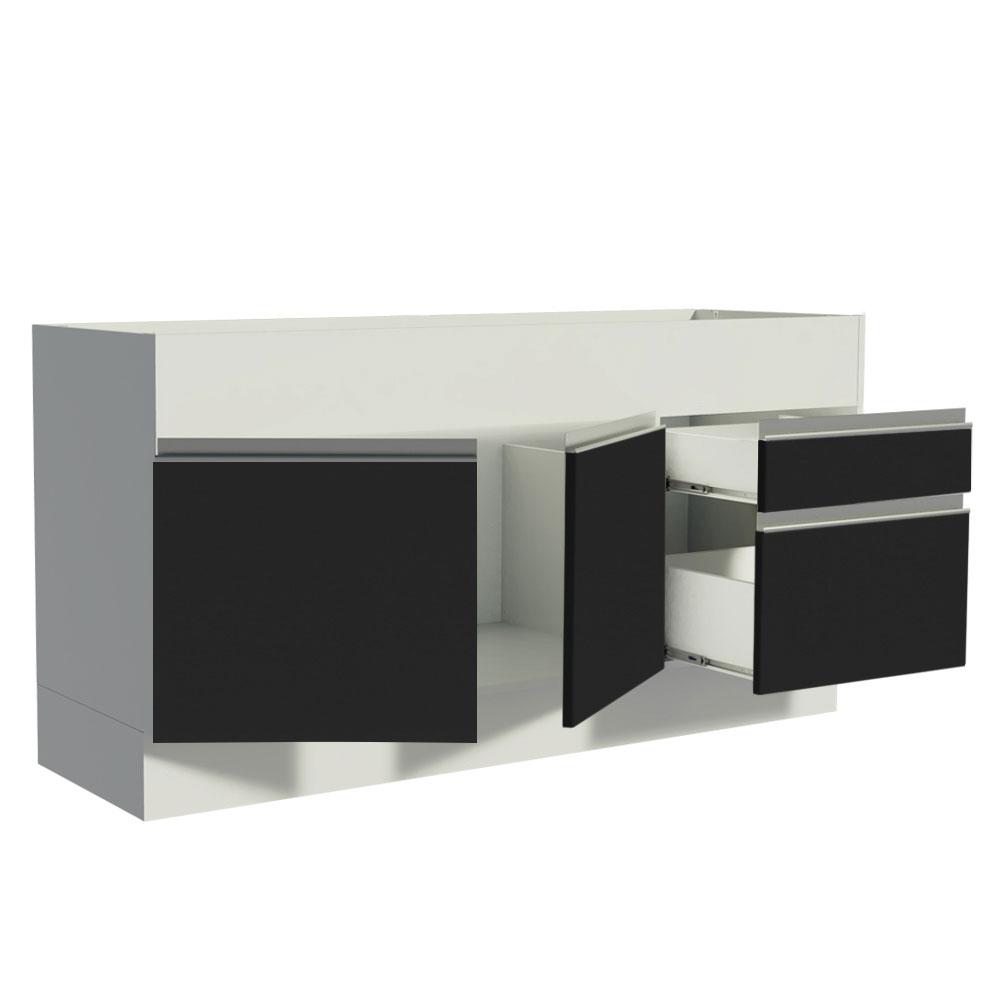 Balcão de Pia Armário de Cozinha 150 cm 2 Portas e 2 Gavetas (Sem Tampo e Pia) Branco/Preto Glamy Madesa