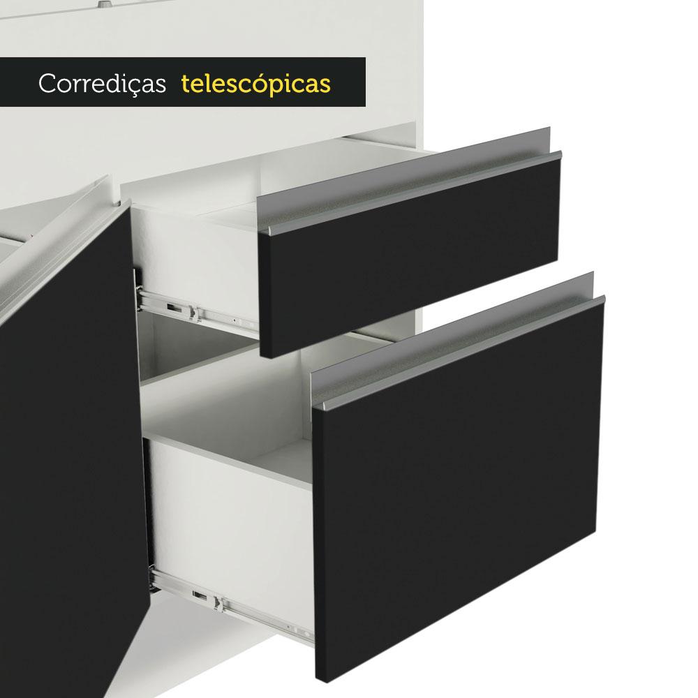 Balcão de Pia Armário de Cozinha 150 cm 2 Portas e 2 Gavetas (Sem Tampo e Pia) Branco/Preto Glamy Madesa