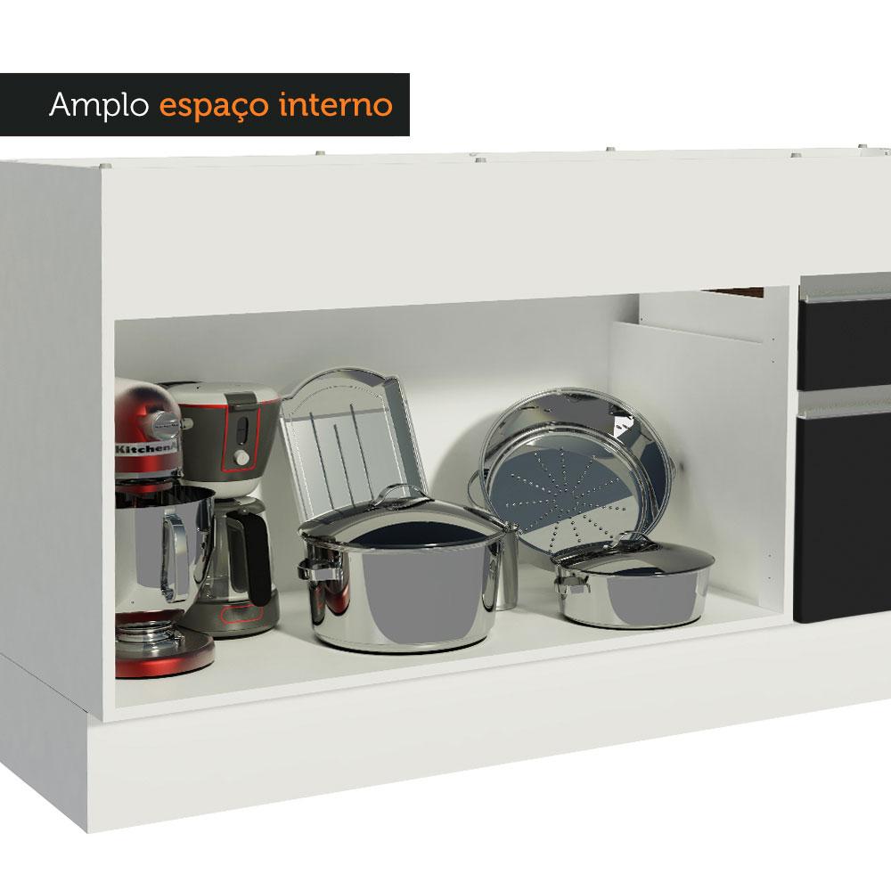 Balcão de Pia Armário de Cozinha 150 cm 2 Portas e 2 Gavetas (Sem Tampo e Pia) Branco/Preto Glamy Madesa