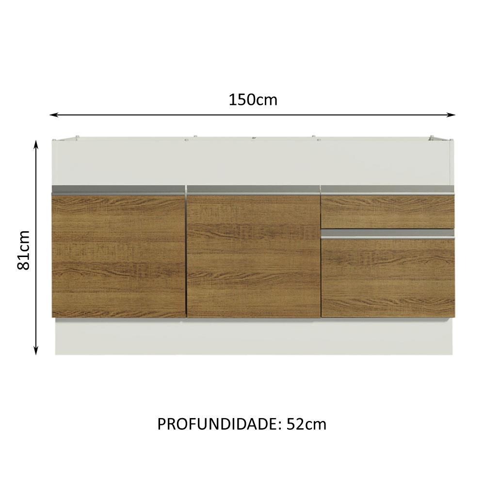 Balcão de Pia Armário de Cozinha 150 cm 2 Portas e 2 Gavetas (Sem Tampo e Pia) Branco/Rustic Glamy Madesa