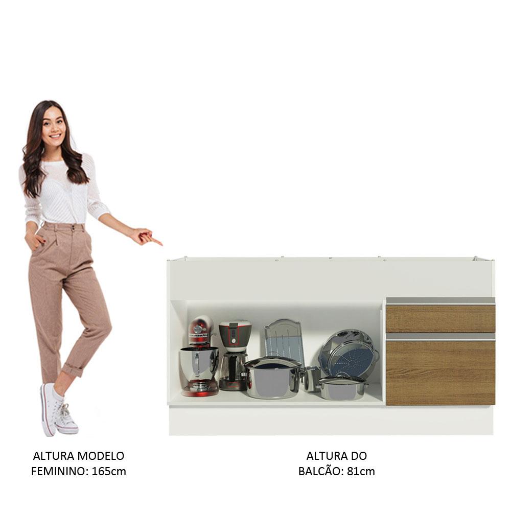 Balcão de Pia Armário de Cozinha 150 cm 2 Portas e 2 Gavetas (Sem Tampo e Pia) Branco/Rustic Glamy Madesa