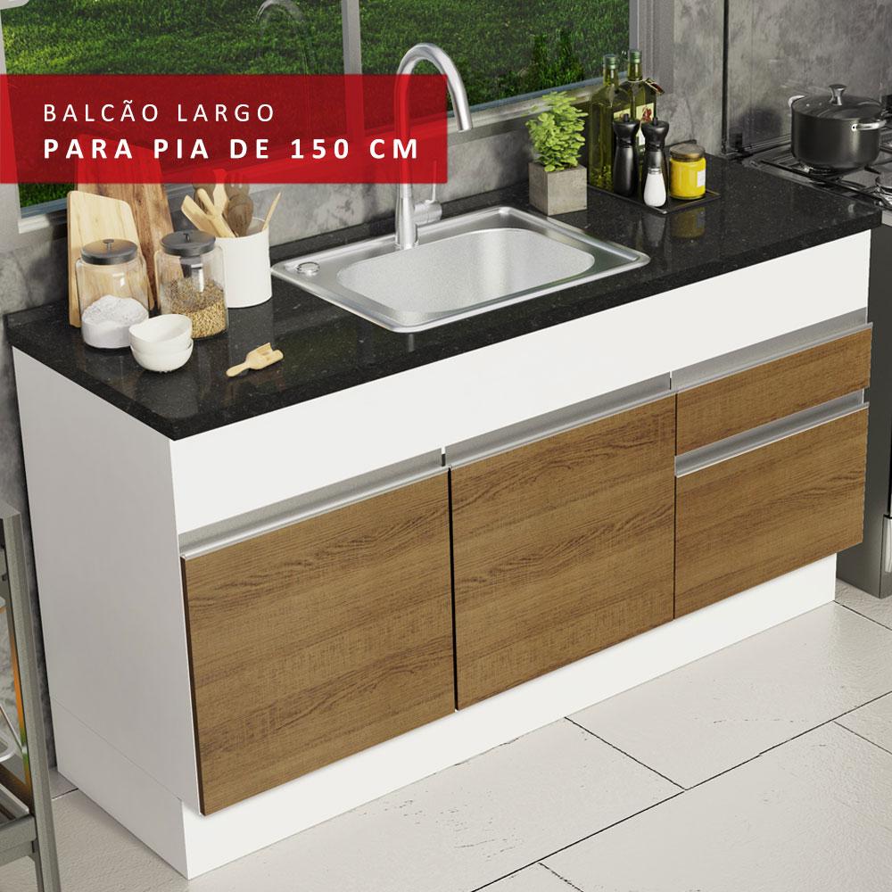 Balcão de Pia Armário de Cozinha 150 cm 2 Portas e 2 Gavetas (Sem Tampo e Pia) Branco/Rustic Glamy Madesa