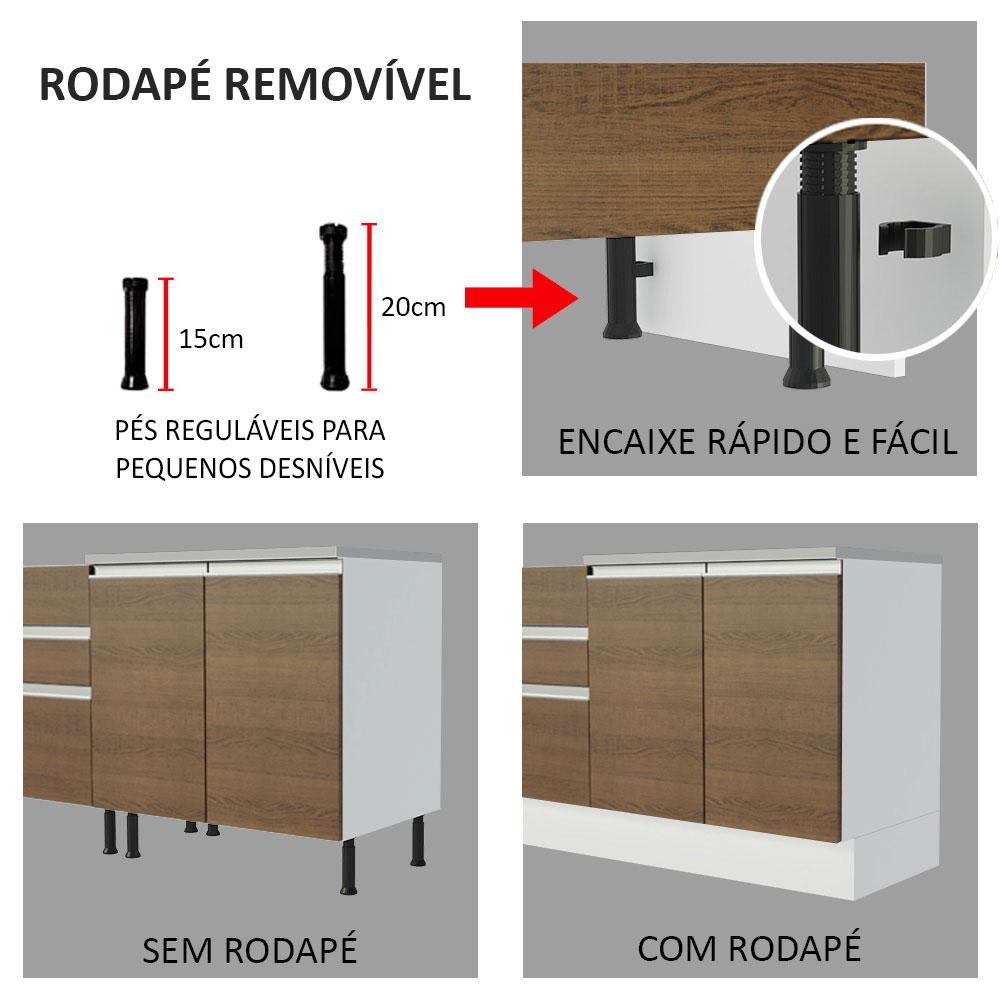 Balcão de Pia Armário de Cozinha 150 cm 2 Portas e 2 Gavetas (Sem Tampo e Pia) Branco/Rustic Glamy Madesa