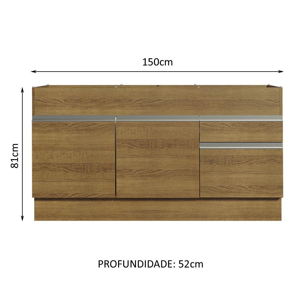 Balcão de Pia Armário de Cozinha 150 cm 2 Portas e 2 Gavetas (Sem Tampo e Pia) Rustic Glamy Madesa
