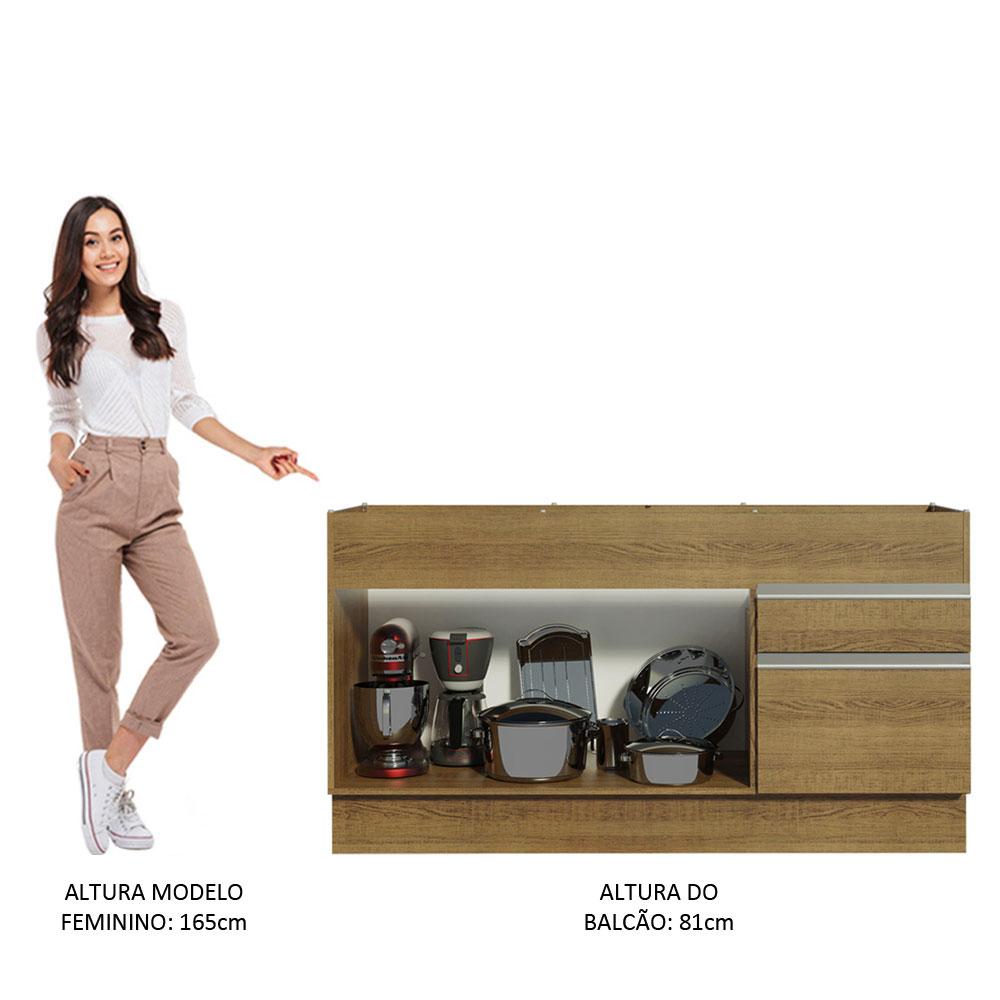 Balcão de Pia Armário de Cozinha 150 cm 2 Portas e 2 Gavetas (Sem Tampo e Pia) Rustic Glamy Madesa
