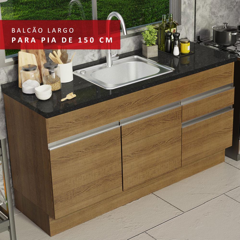 Balcão de Pia Armário de Cozinha 150 cm 2 Portas e 2 Gavetas (Sem Tampo e Pia) Rustic Glamy Madesa