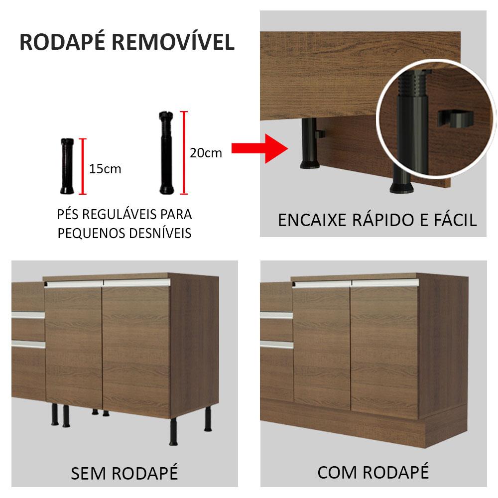 Balcão de Pia Armário de Cozinha 150 cm 2 Portas e 2 Gavetas (Sem Tampo e Pia) Rustic Glamy Madesa