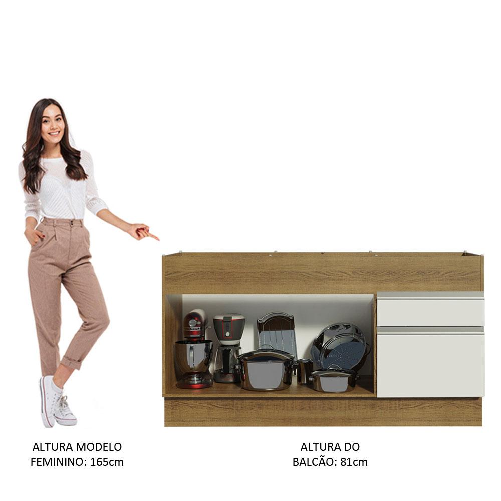 Balcão de Pia Armário de Cozinha 150 cm 2 Portas e 2 Gavetas (Sem Tampo e Pia) Rustic/Branco Glamy Madesa
