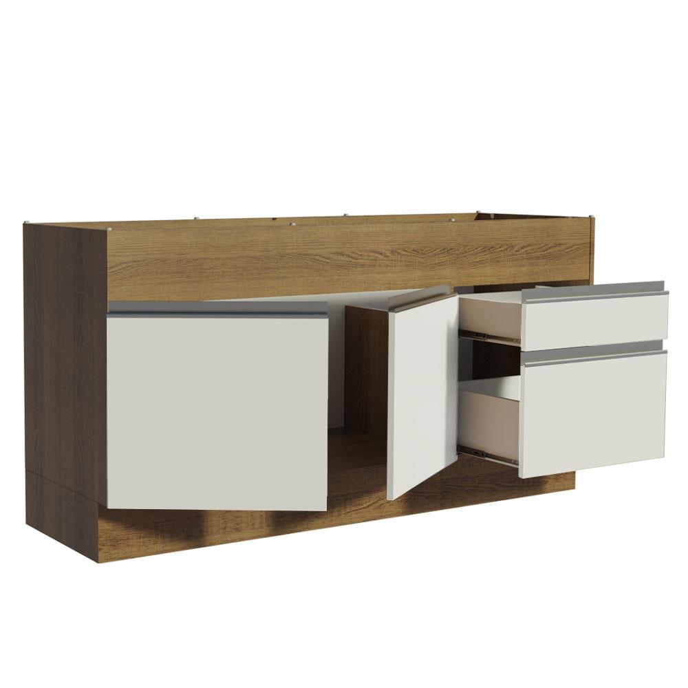 Balcão de Pia Armário de Cozinha 150 cm 2 Portas e 2 Gavetas (Sem Tampo e Pia) Rustic/Branco Glamy Madesa