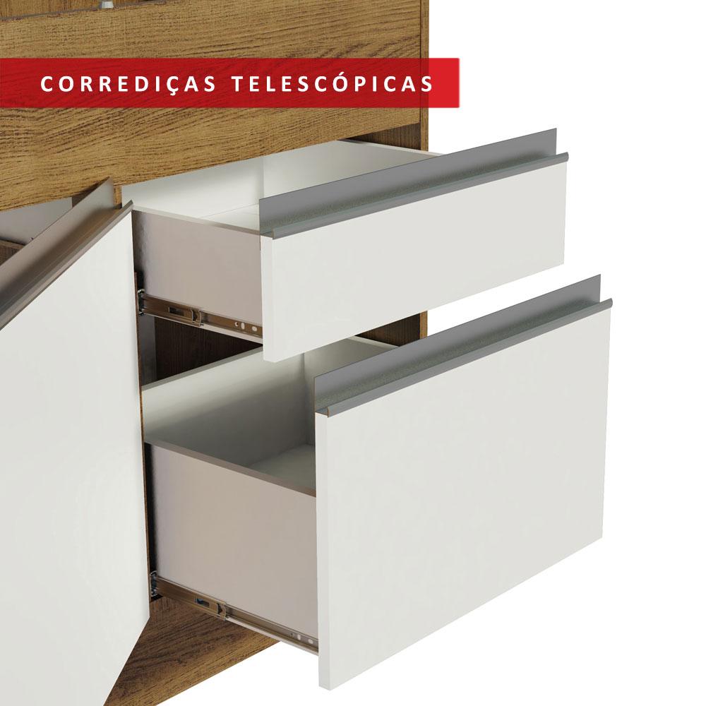 Balcão de Pia Armário de Cozinha 150 cm 2 Portas e 2 Gavetas (Sem Tampo e Pia) Rustic/Branco Glamy Madesa