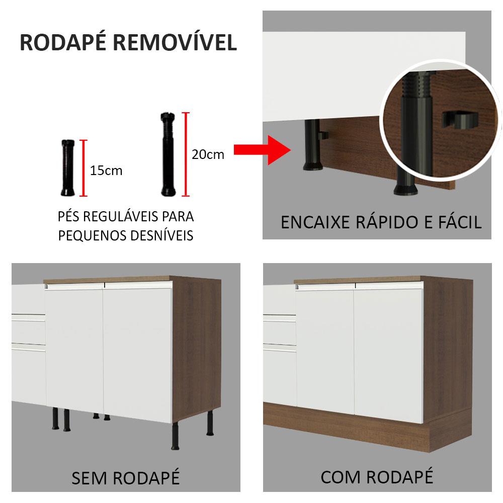 Balcão de Pia Armário de Cozinha 150 cm 2 Portas e 2 Gavetas (Sem Tampo e Pia) Rustic/Branco Glamy Madesa
