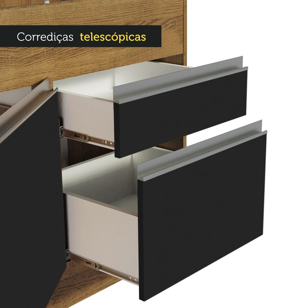 Balcão de Pia Armário de Cozinha 150 cm 2 Portas e 2 Gavetas (Sem Tampo e Pia) Rustic/Preto Glamy Madesa
