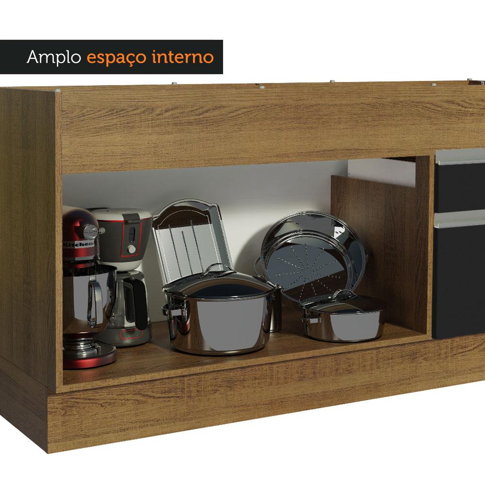 Balcão de Pia Armário de Cozinha 150 cm 2 Portas e 2 Gavetas (Sem Tampo e Pia) Rustic/Preto Glamy Madesa