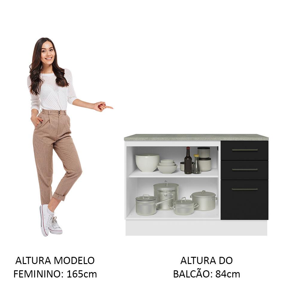 Balcão de Pia Armário de Cozinha 2 Portas e 3 Gavetas (Com Tampo) Branco Agata Madesa