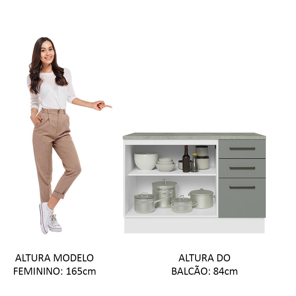 Balcão de Pia Armário de Cozinha 2 Portas e 3 Gavetas (Com Tampo) Branco Agata Madesa