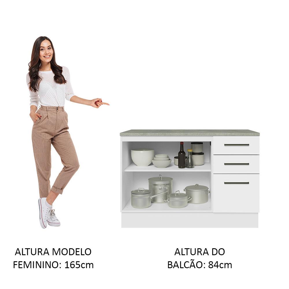 Balcão de Pia Armário de Cozinha 2 Portas e 3 Gavetas (Com Tampo) Branco Agata Madesa