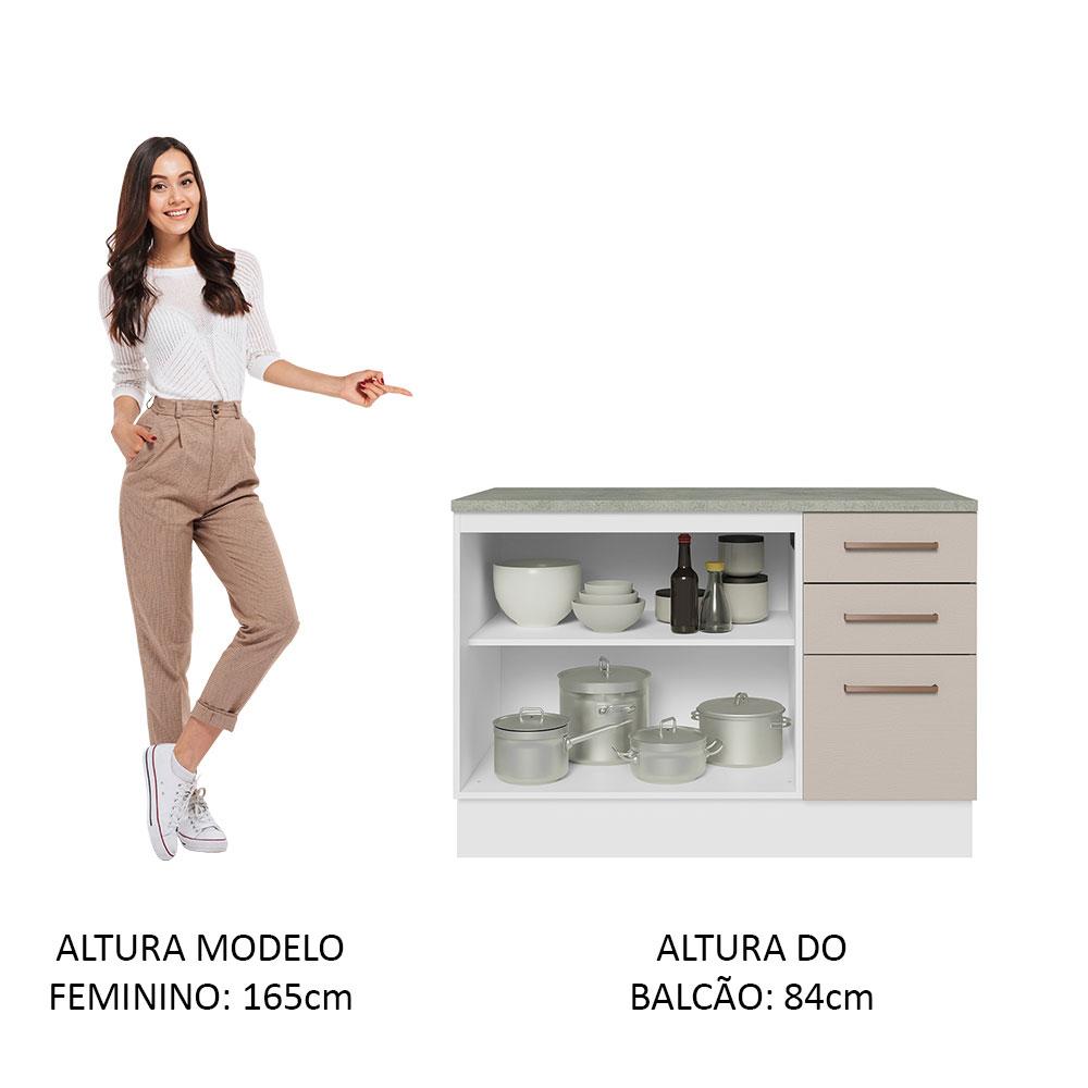 Balcão de Pia Armário de Cozinha 2 Portas e 3 Gavetas (Com Tampo) Branco Agata Madesa