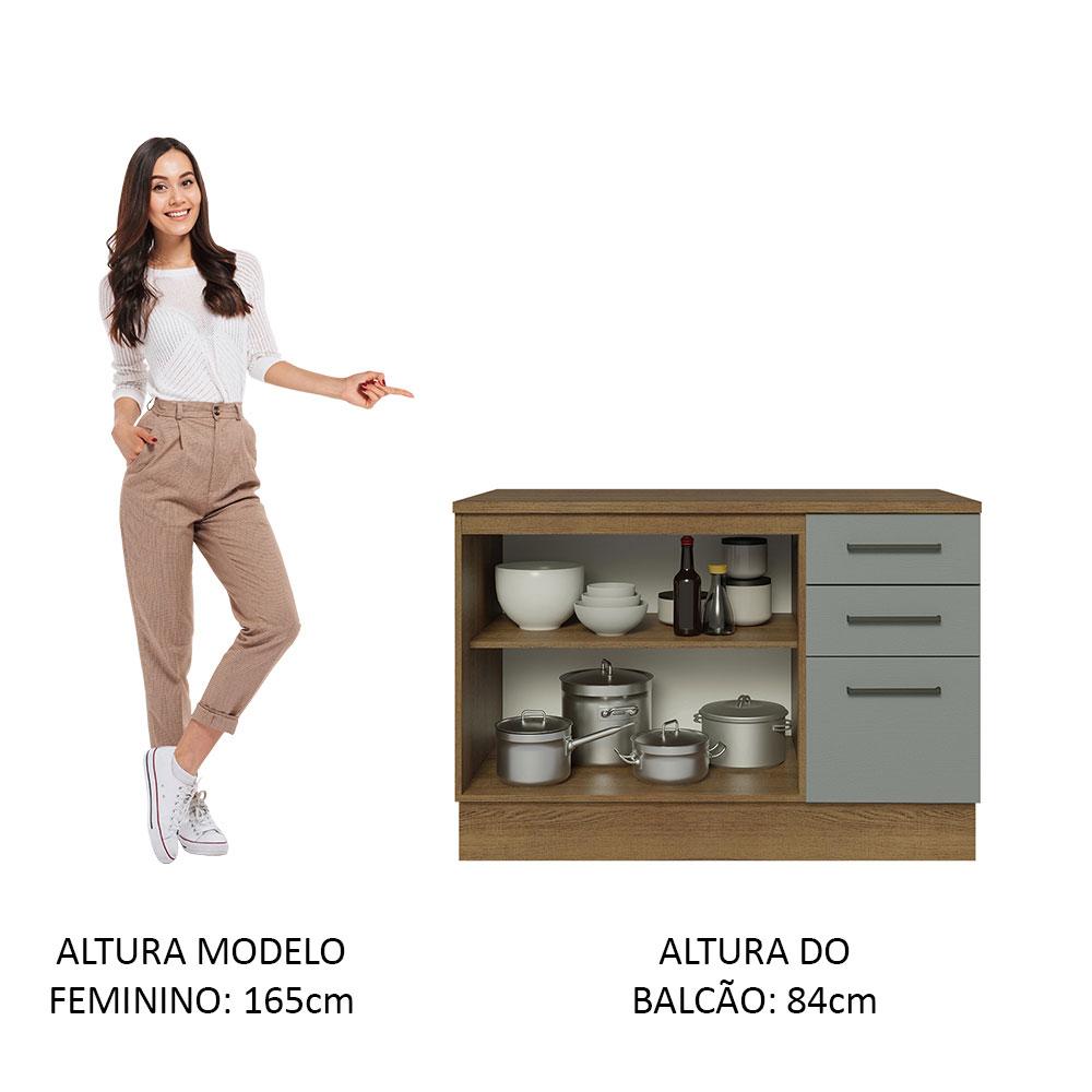 Balcão de Pia Armário de Cozinha 2 Portas e 3 Gavetas (Com Tampo) Rustic Agata Madesa