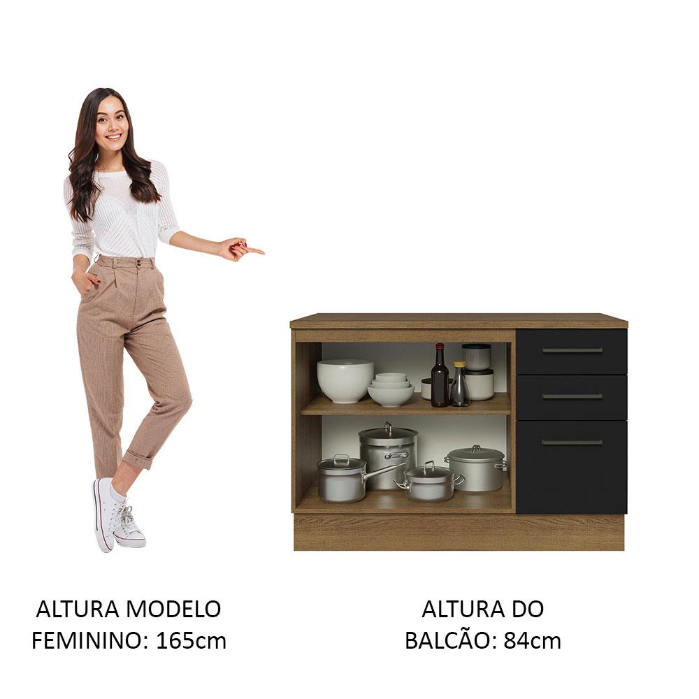 Balcão de Pia Armário de Cozinha 2 Portas e 3 Gavetas (Com Tampo) Rustic Agata Madesa