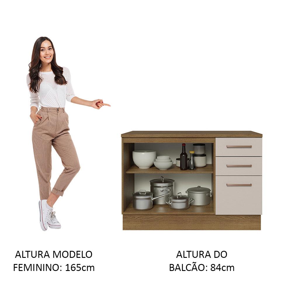 Balcão de Pia Armário de Cozinha 2 Portas e 3 Gavetas (Com Tampo) Rustic Agata Madesa