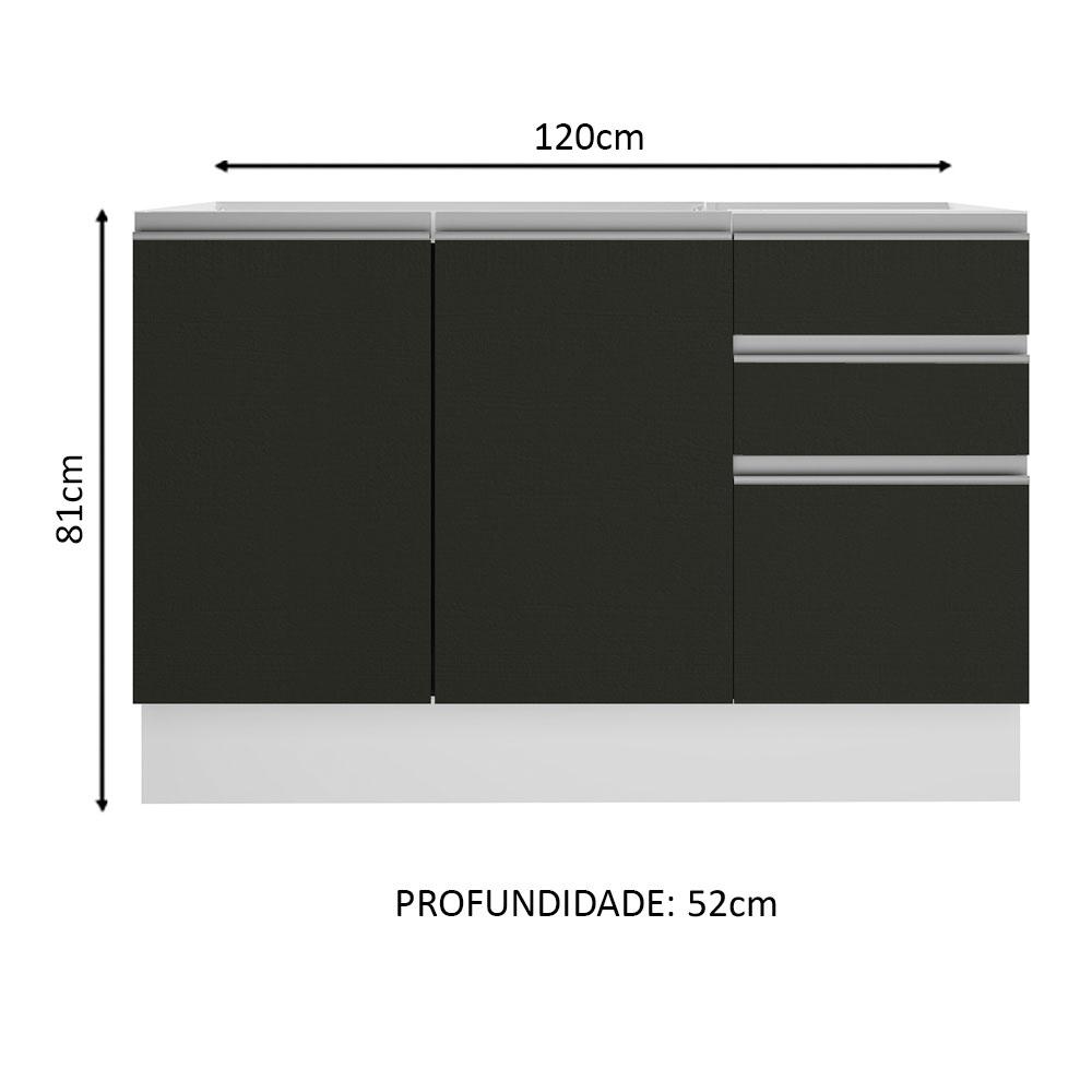 Balcão de Pia Armário de Cozinha 2 Portas e 3 Gavetas Branco/Preto Glamy Madesa