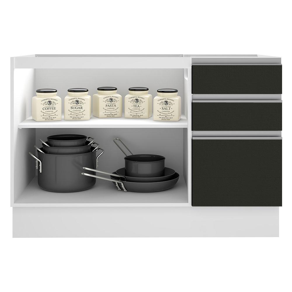 Balcão de Pia Armário de Cozinha 2 Portas e 3 Gavetas Branco/Preto Glamy Madesa