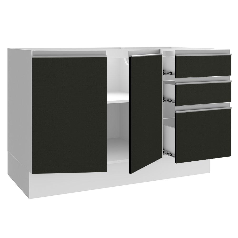 Balcão de Pia Armário de Cozinha 2 Portas e 3 Gavetas Branco/Preto Glamy Madesa