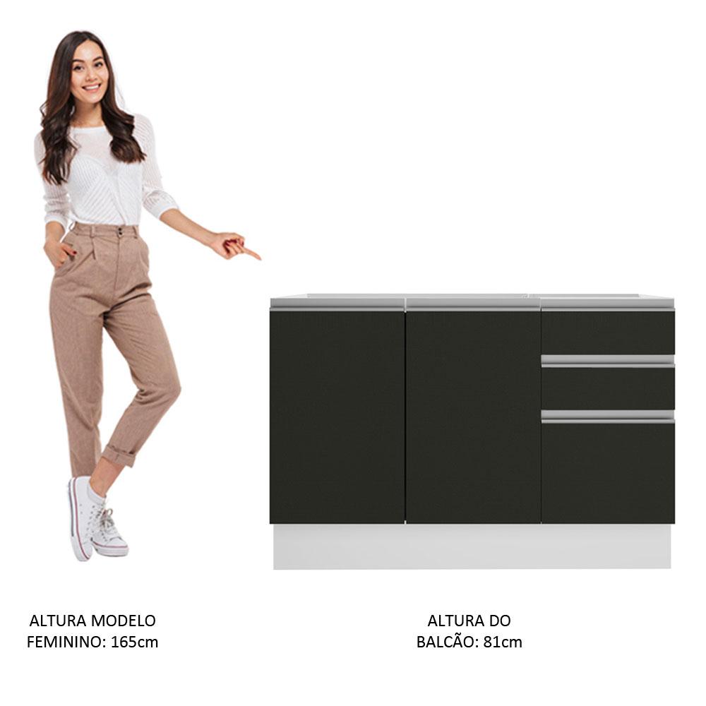 Balcão de Pia Armário de Cozinha 2 Portas e 3 Gavetas Branco/Preto Glamy Madesa