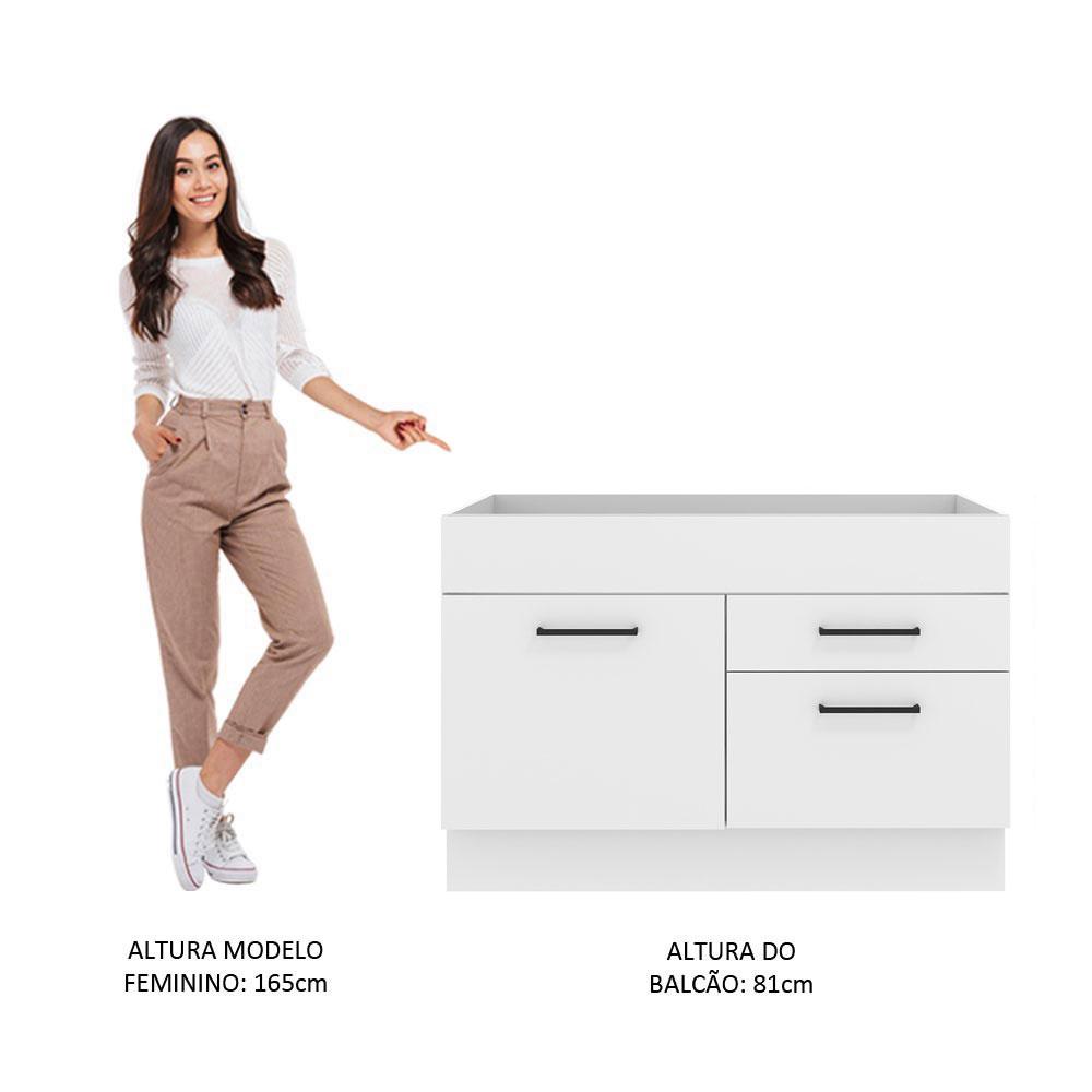 Balcão de Pia Cozinha 1 Porta e 2 Gavetas Branco Agata Madesa