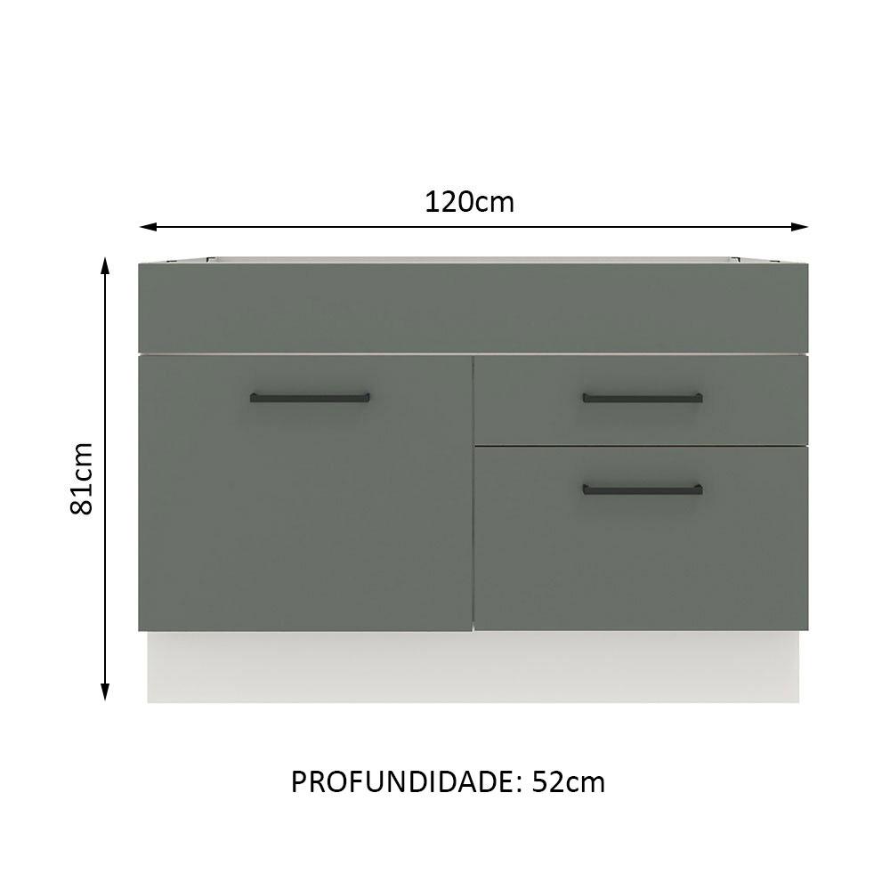 Balcão de Pia Cozinha 1 Porta e 2 Gavetas Branco/Cinza Agata Madesa