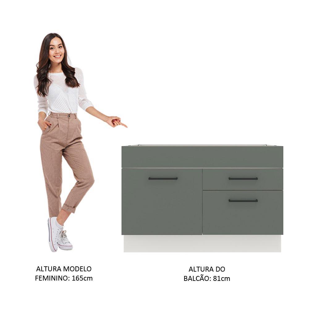 Balcão de Pia Cozinha 1 Porta e 2 Gavetas Branco/Cinza Agata Madesa