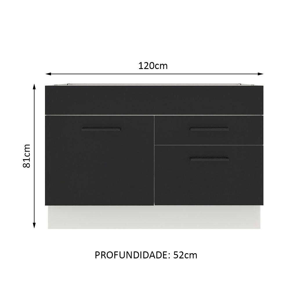 Balcão de Pia Cozinha 1 Porta e 2 Gavetas Branco/Preto Agata Madesa