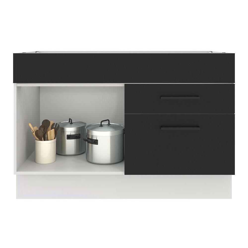 Balcão de Pia Cozinha 1 Porta e 2 Gavetas Branco/Preto Agata Madesa