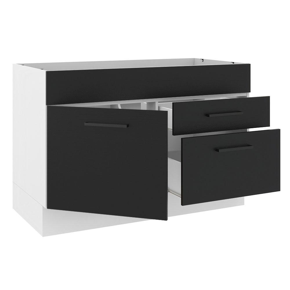 Balcão de Pia Cozinha 1 Porta e 2 Gavetas Branco/Preto Agata Madesa