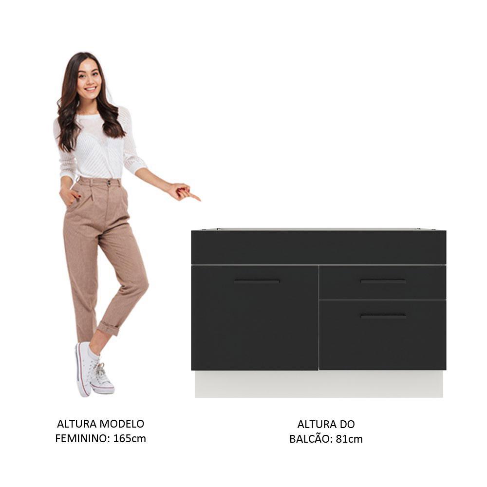 Balcão de Pia Cozinha 1 Porta e 2 Gavetas Branco/Preto Agata Madesa