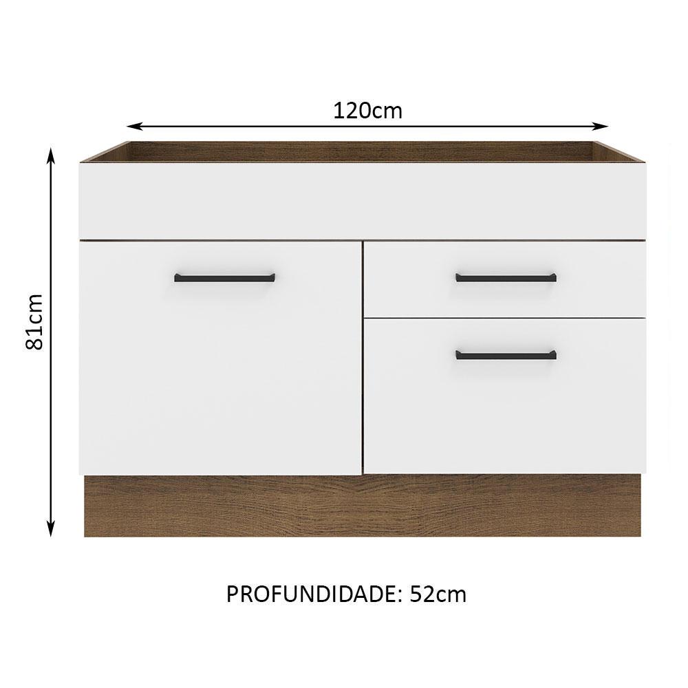 Balcão de Pia Cozinha 1 Porta e 2 Gavetas Rustic/Branco Agata Madesa