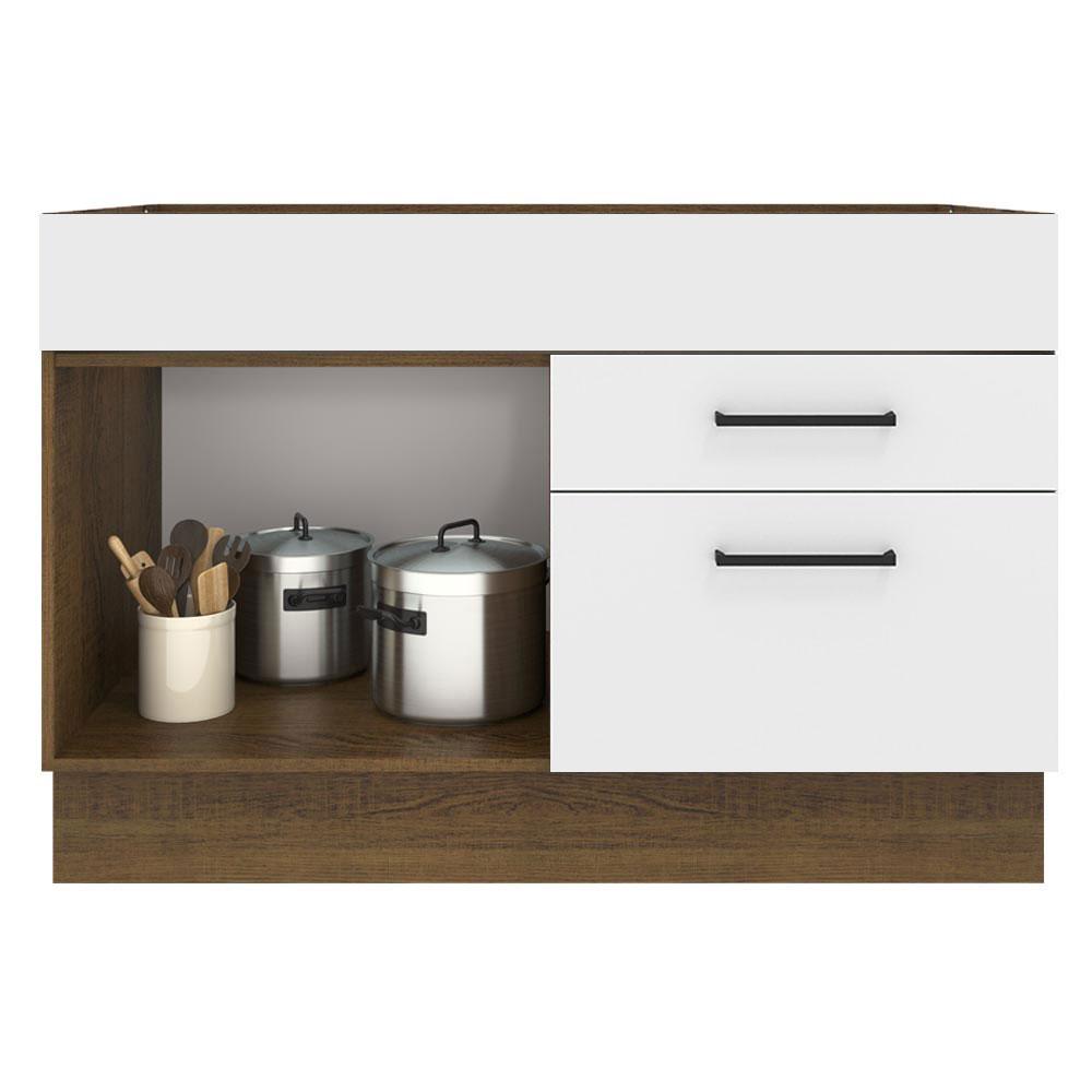 Balcão de Pia Cozinha 1 Porta e 2 Gavetas Rustic/Branco Agata Madesa