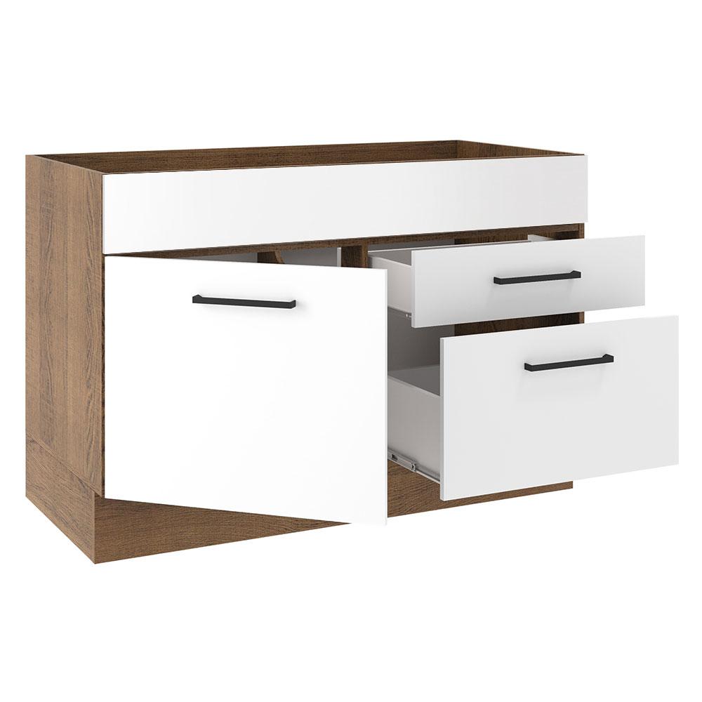 Balcão de Pia Cozinha 1 Porta e 2 Gavetas Rustic/Branco Agata Madesa