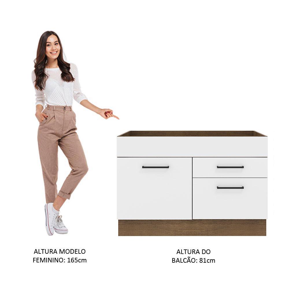 Balcão de Pia Cozinha 1 Porta e 2 Gavetas Rustic/Branco Agata Madesa