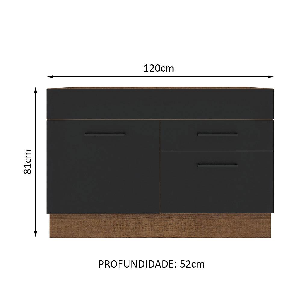 Balcão de Pia Cozinha 1 Porta e 2 Gavetas Rustic/Preto Agata Madesa