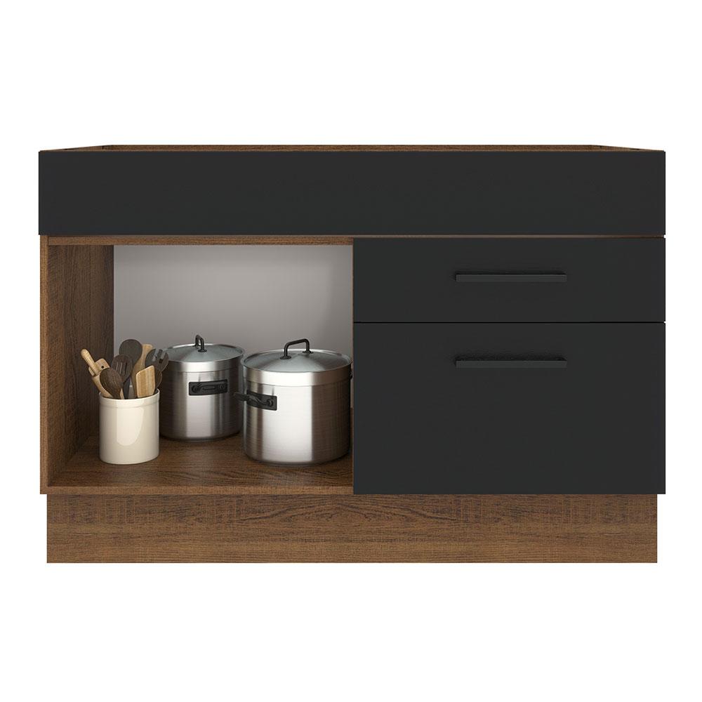 Balcão de Pia Cozinha 1 Porta e 2 Gavetas Rustic/Preto Agata Madesa