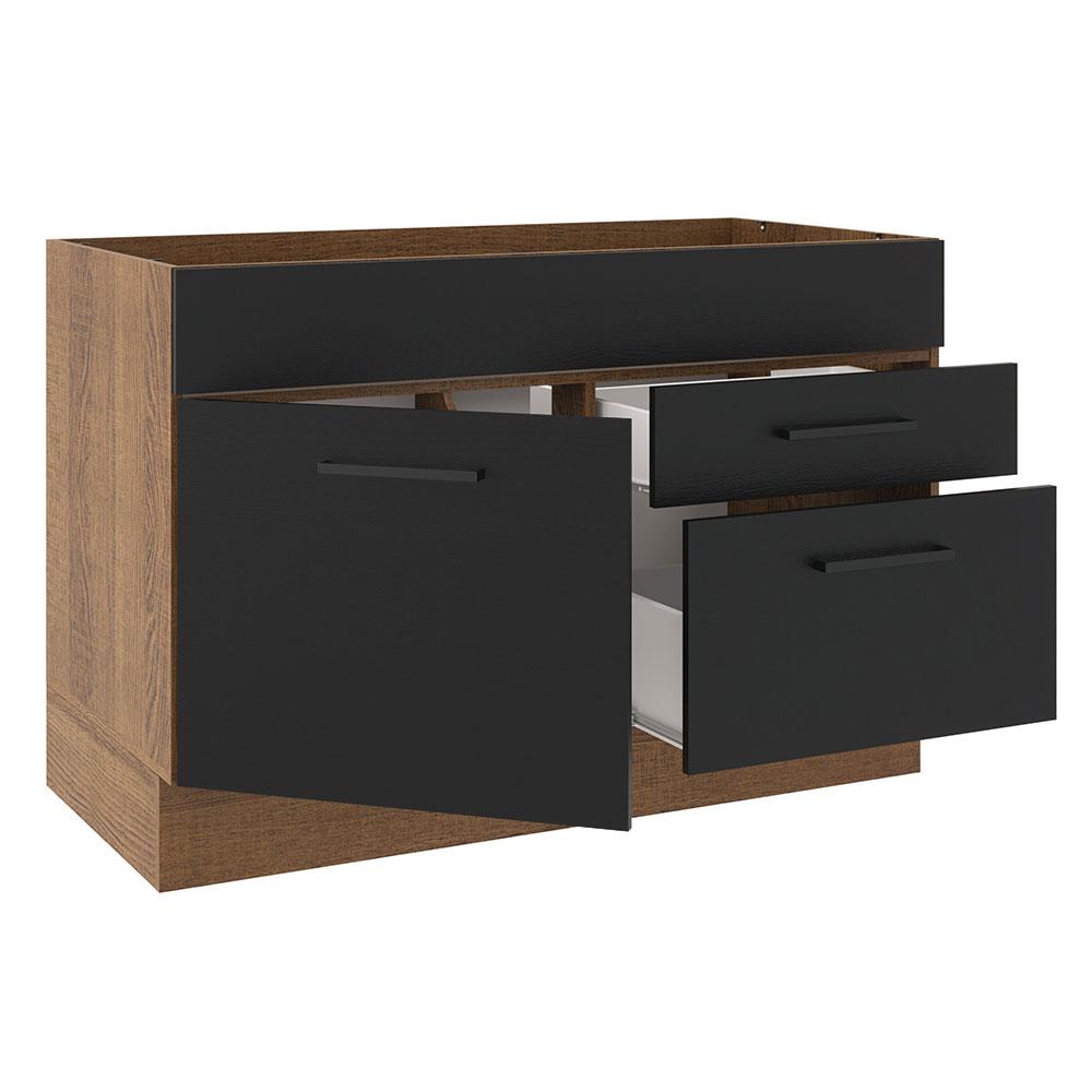 Balcão de Pia Cozinha 1 Porta e 2 Gavetas Rustic/Preto Agata Madesa