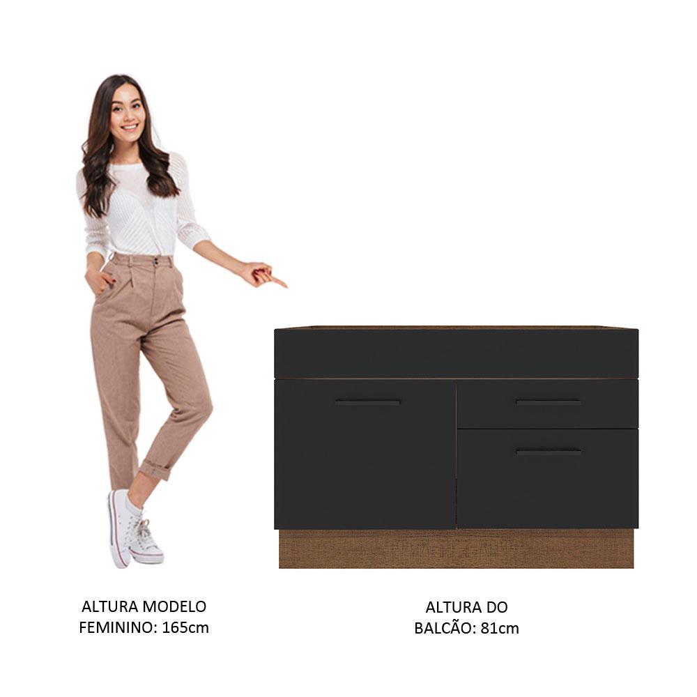 Balcão de Pia Cozinha 1 Porta e 2 Gavetas Rustic/Preto Agata Madesa