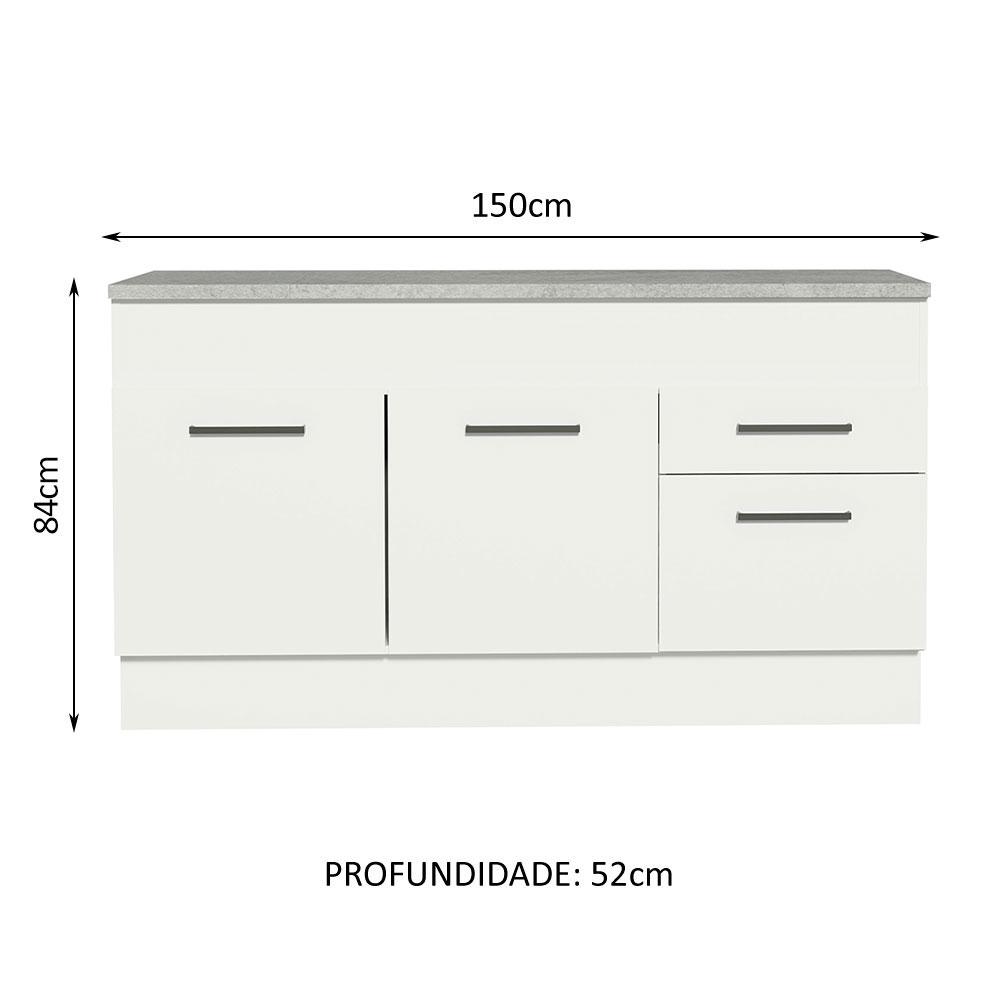 Balcão de Pia Cozinha 150 cm 2 Portas e 2 Gavetas (Com Tampo) Branco Agata Madesa